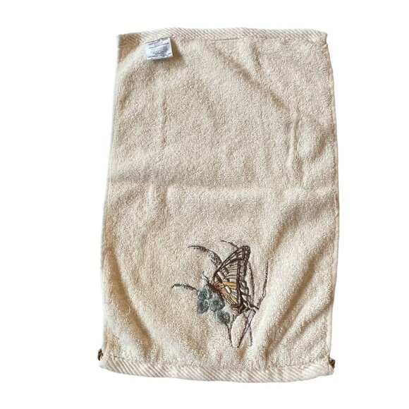 Vtg Butterfly Seashell Embroidered Towel Bath Fingertip Set Rope Trim - Picture 10 of 16